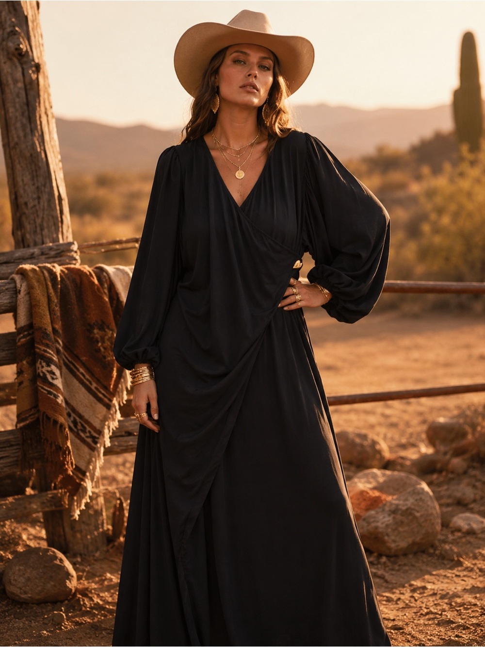 H&M Satin Wrap-front Dress in Black